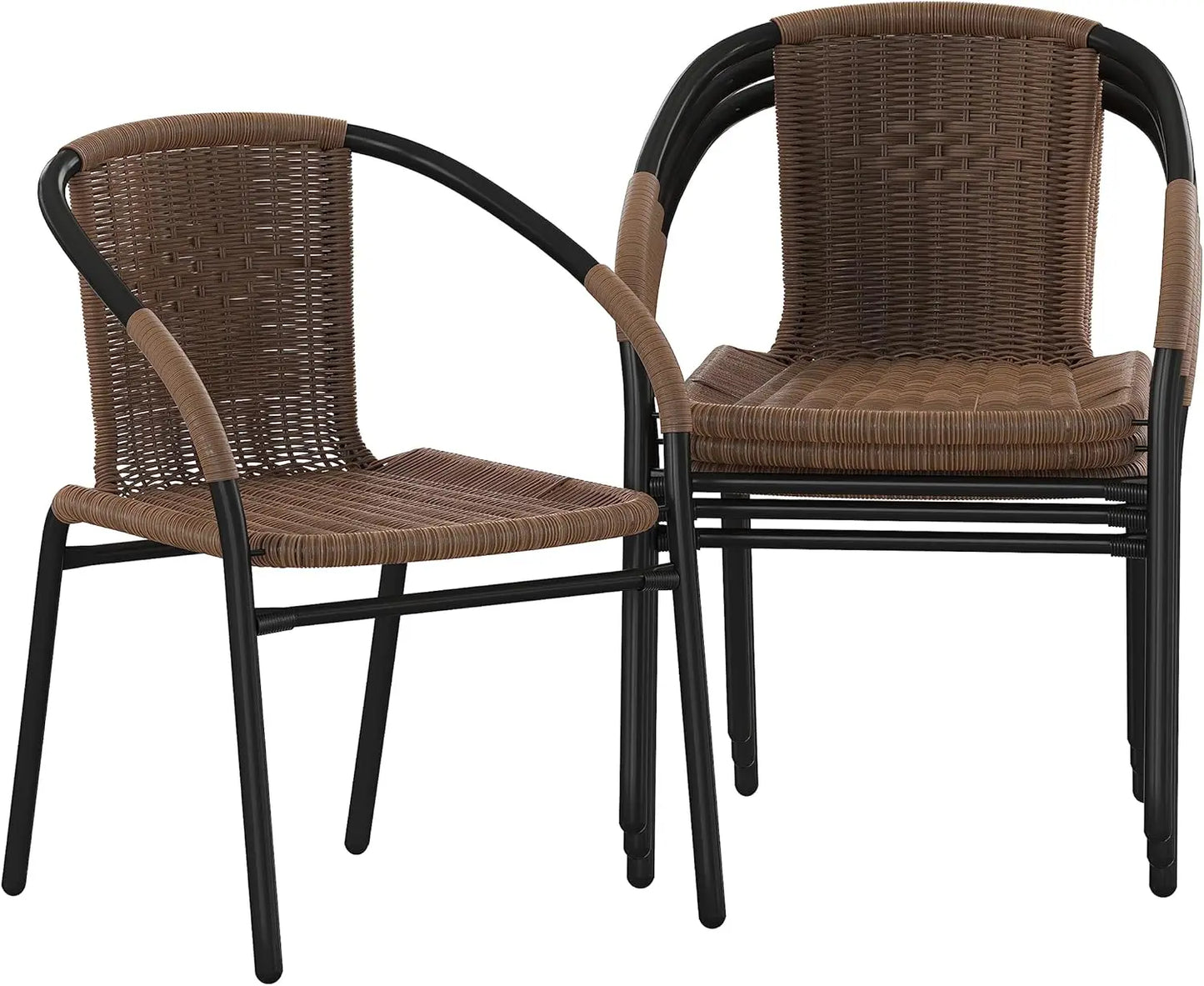 Lila Modern Rattan Indoor/Outdoor Stackable Dining Chairs, Stacking Rattan Bistro Chairs for Patio or Restaurant,Set of 4, Brown