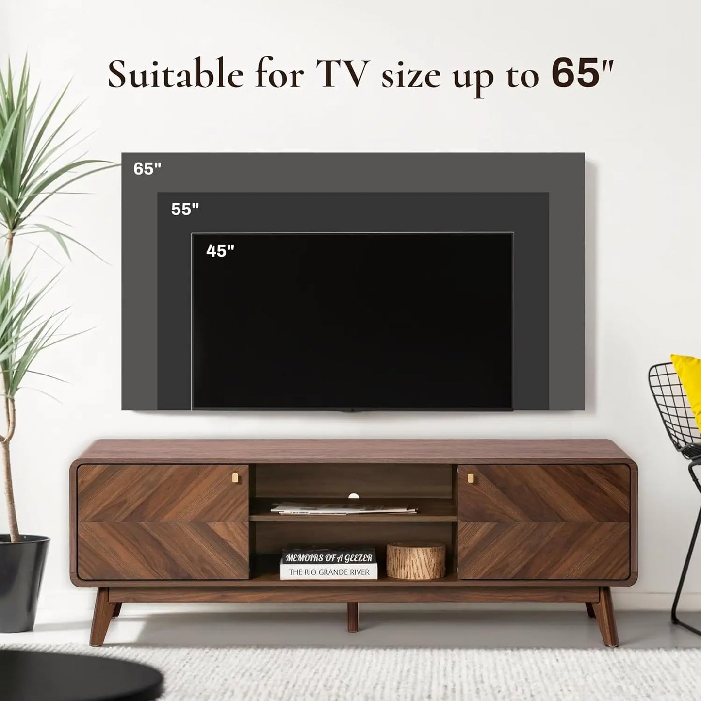 Mid Century TV Stand For Living Room Entertainment Center With Storage
