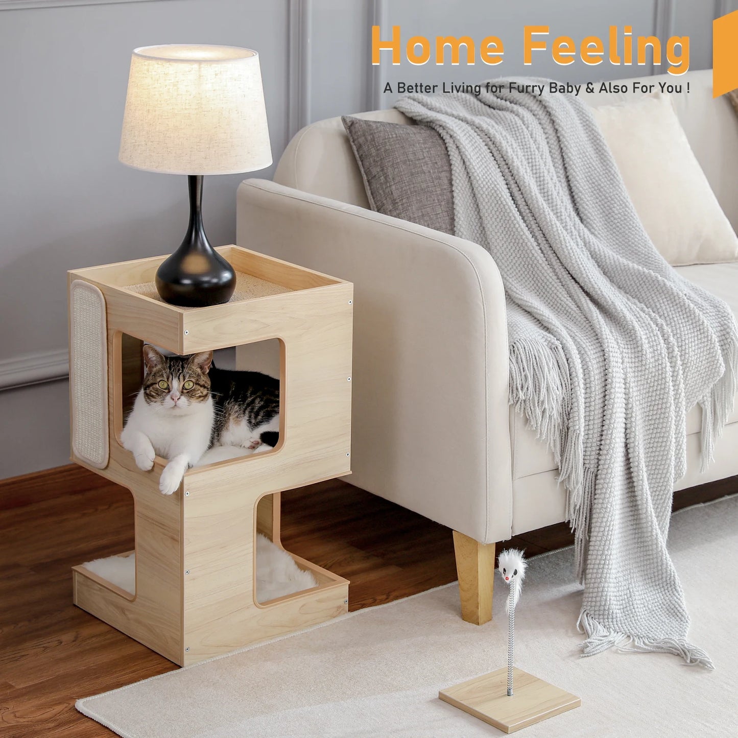 PAWZ Road Wood Cat Condo House With Removable Scratching Mats
