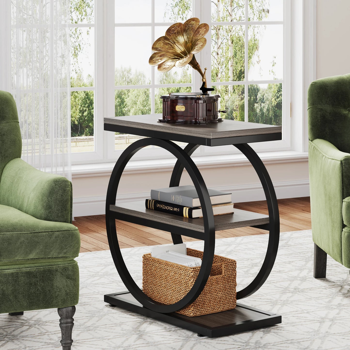 Tribesigns End Table With 3 Shelves Industrial Wooden Side Table