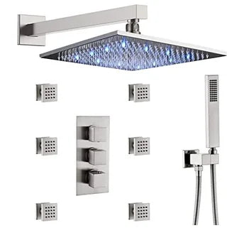 Shinesia Thermostatic Concealed LED Rainfall Shower System With Remote Control