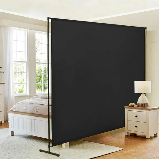 71" Adjustable Room Divider Panel, Black Fabric Privacy Screen for Office & Home Separation