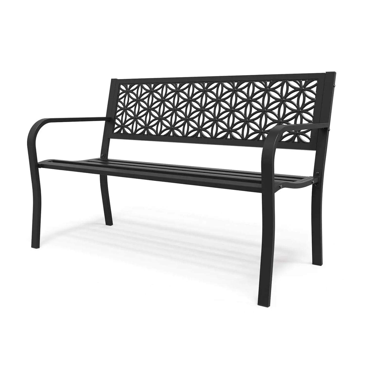 50" Metal Garden Bench Floral Back, Outdoor Porch Yard Patio Park Entryway, 800lb Capacity, Customized