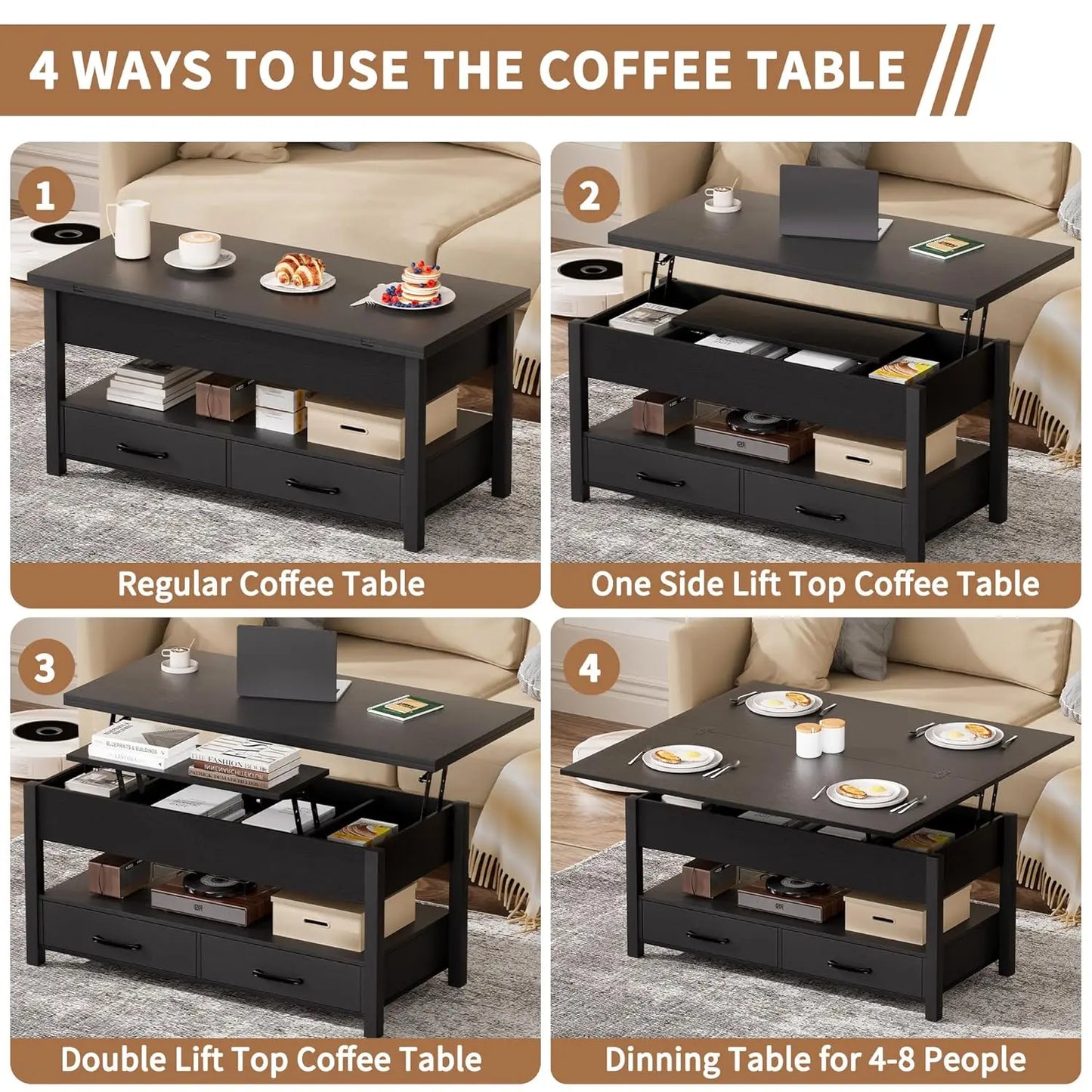Guangbai Lift Top Coffee Table With Storage And Hidden Compartments