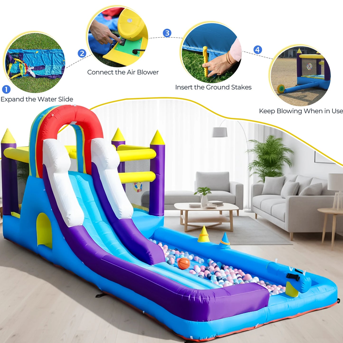 RTS Inflatable Water Slide Bounce House With Splash Pool Blower