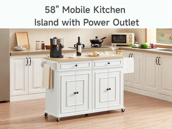 Mobile Kitchen Island With Drop Leaf Power Outlet Spice Rack