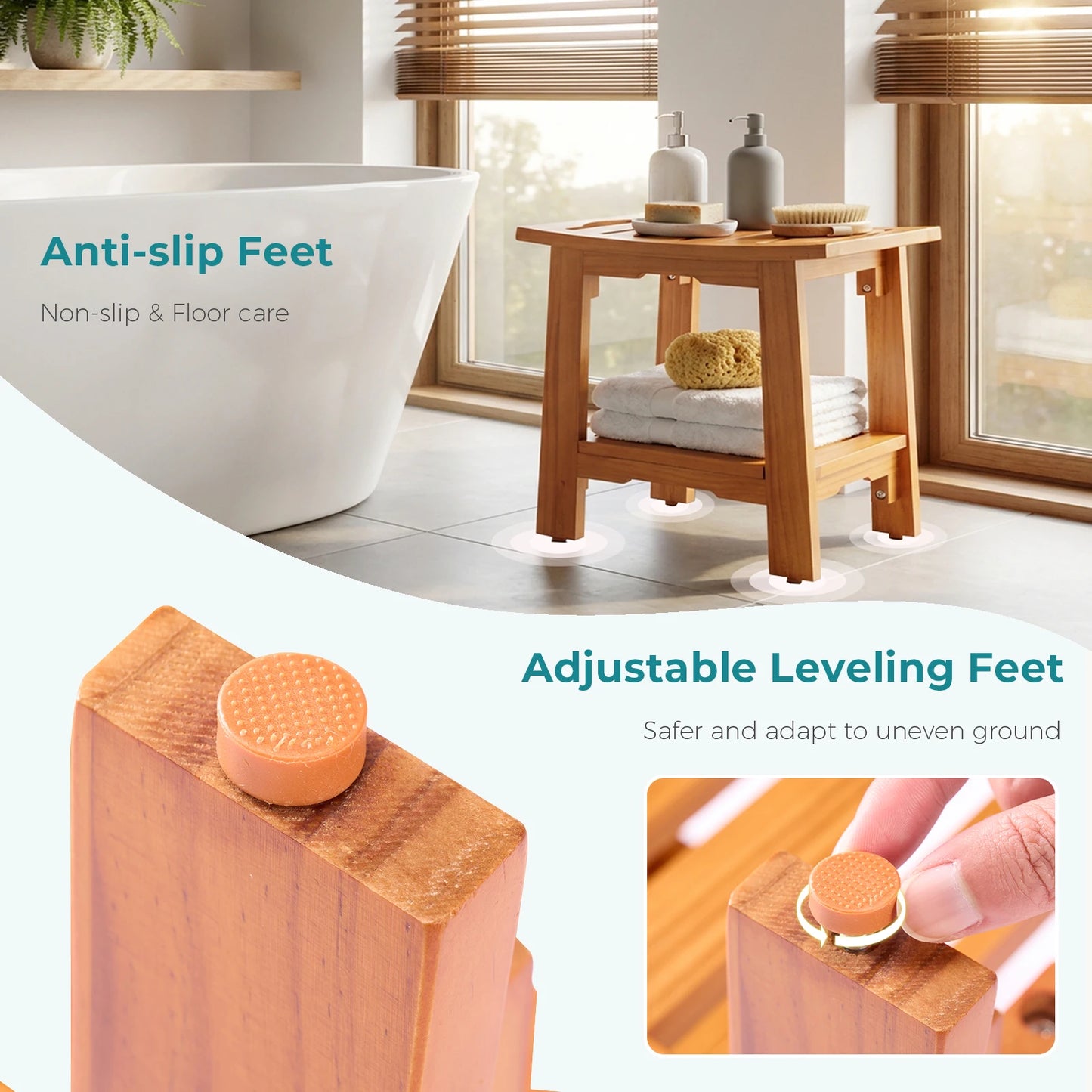 MCQ Wooden Bathroom Chair With Storage Shelf For Shower