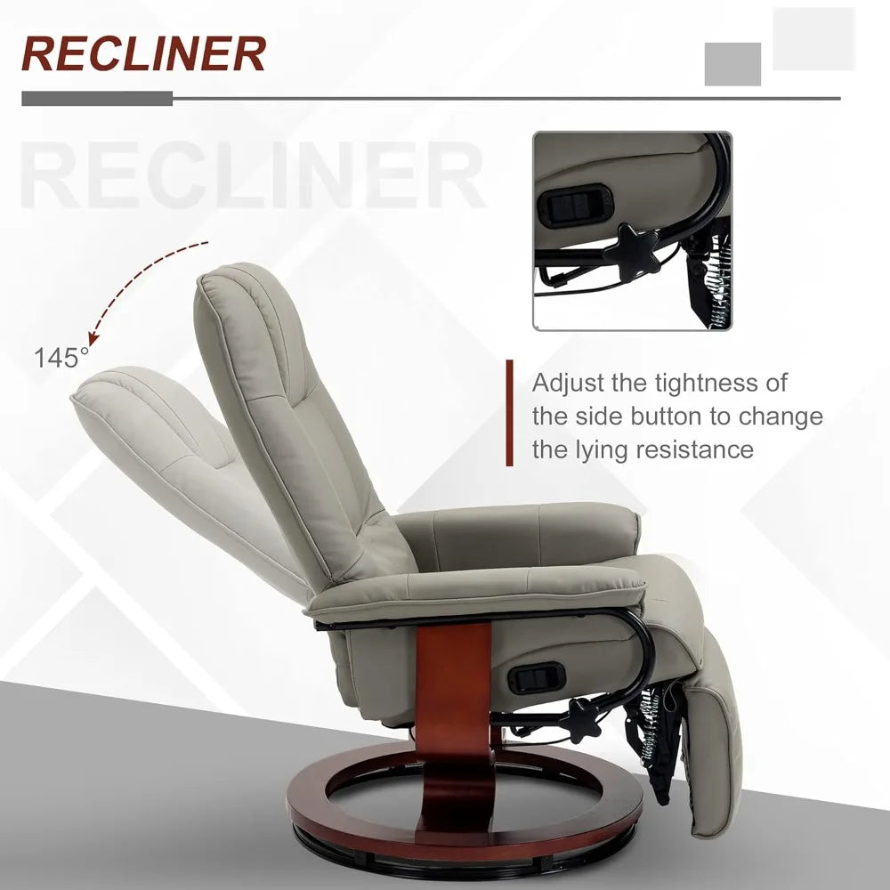 Faux Leather Manual Recliner Lounge Chair With Footrest Armrests Wood Base