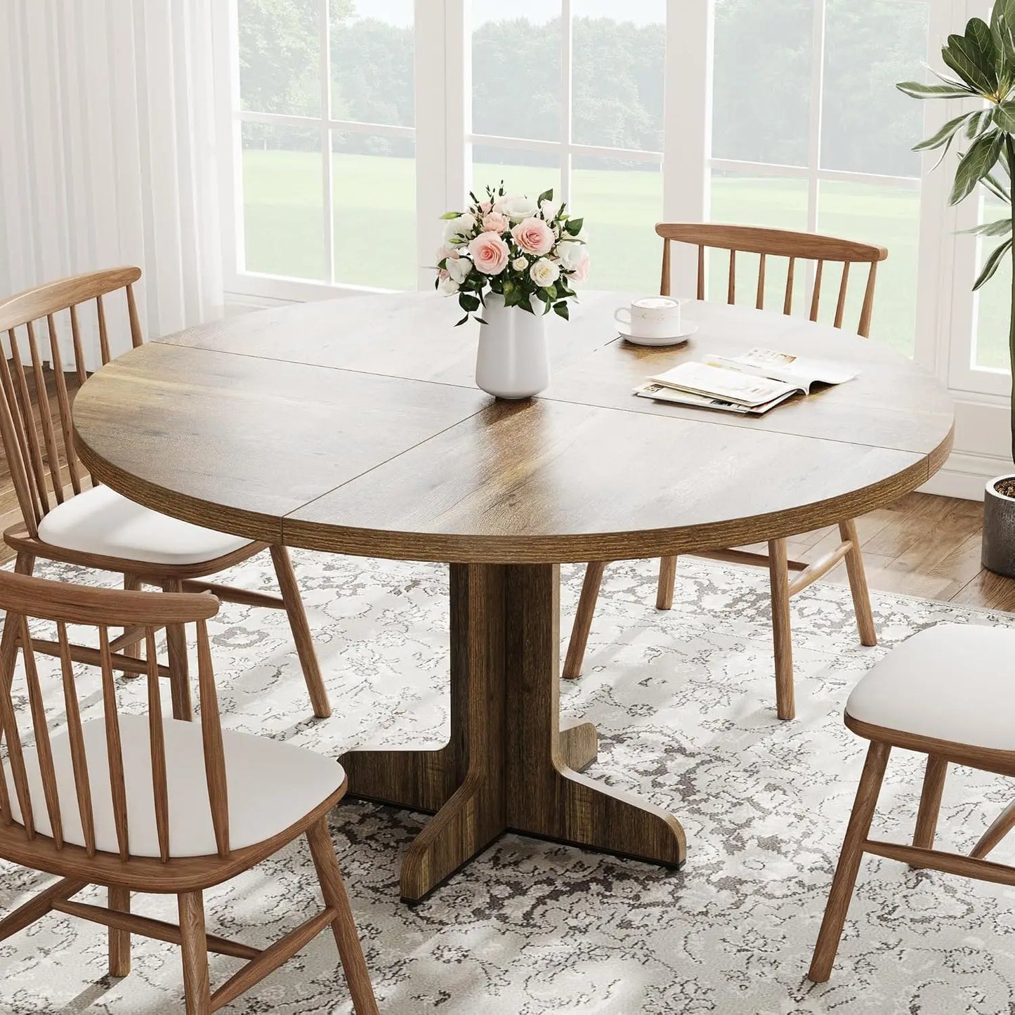 Studyset Round Dining Table For Four Farmhouse Wood Top
