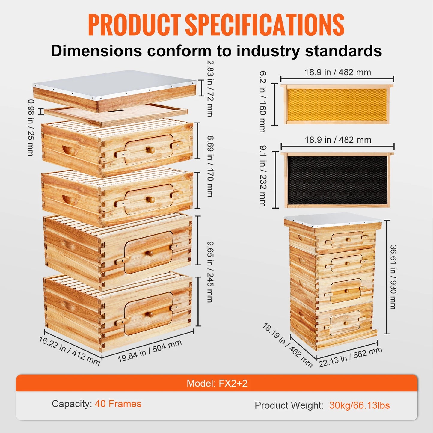 SucceBuy Cedar Bee Hive Langstroth Starter Kit With Acrylic Windows
