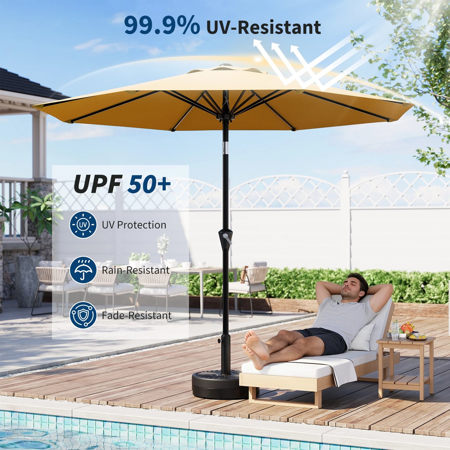 HiMISS Patio Market Umbrella With UPF 50 UV Protection