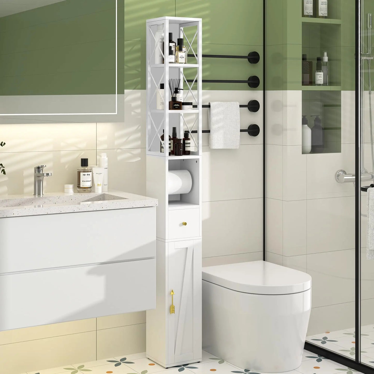 XIUWO Narrow Bathroom Cabinet With Adjustable Shelves