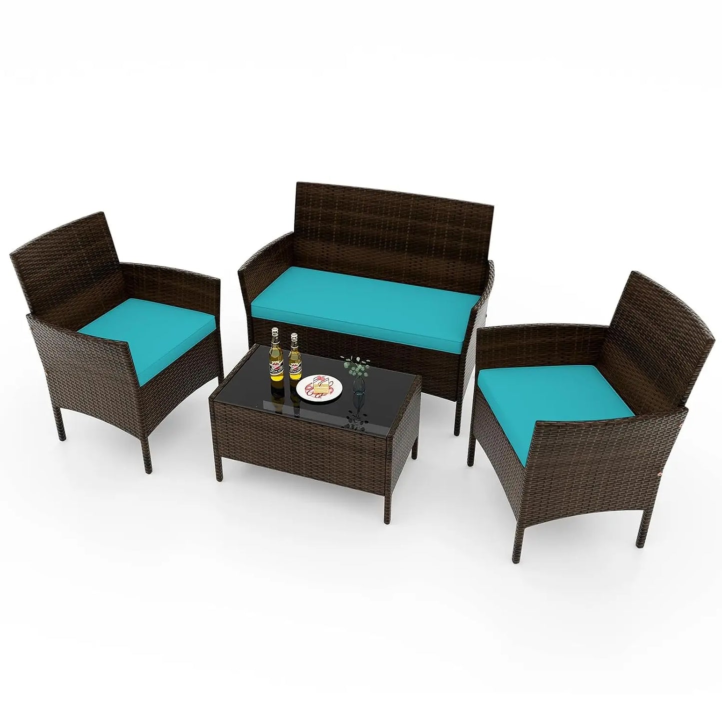 Rattan Outdoor Patio Furniture Set With Cushions And Coffee Table