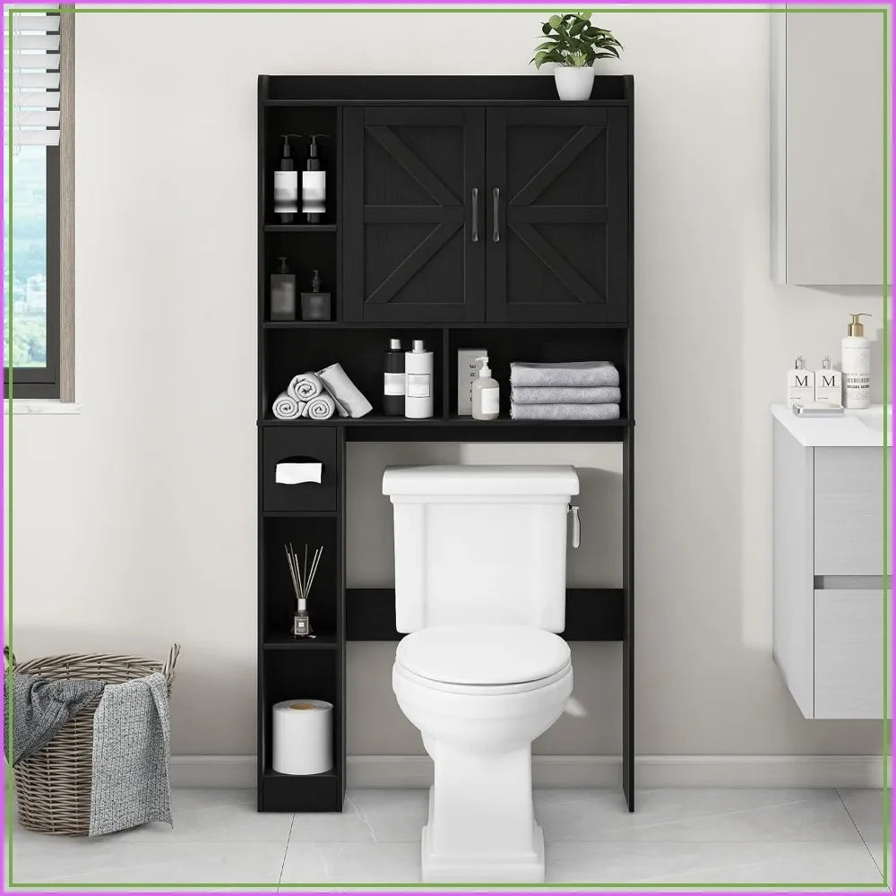 Farmhouse Over Toilet Storage Cabinet With Barn Door Paper Holder