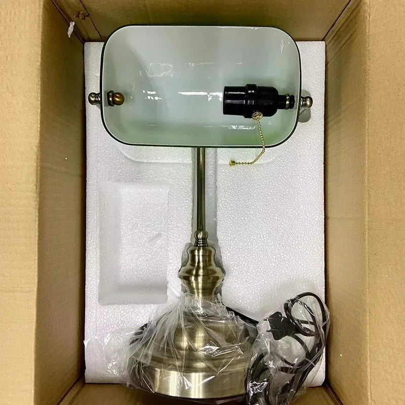 Glass Banker Desk Lamp With Zipper Switch For Home Office