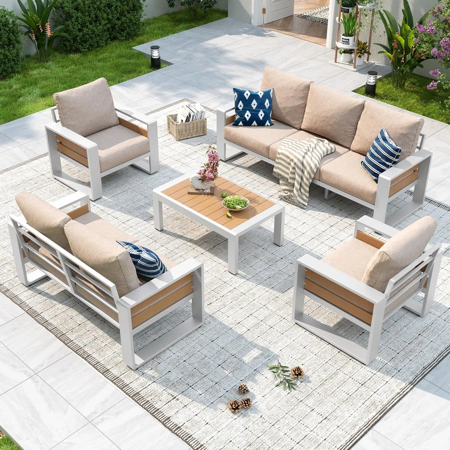 XIAOLANG Aluminum Patio Furniture Set 5 Piece Luxury Outdoor Sectional