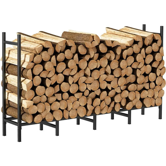 5.3FT Heavy Duty Firewood Rack Adjustable Metal Log Stacker Stand Outdoor Indoor