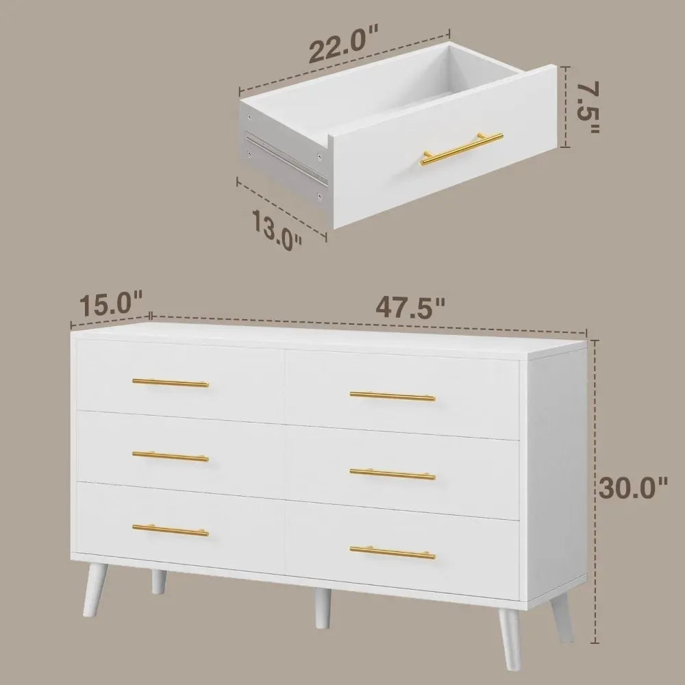 CHENGWEI 6-Drawer Dresser With Metal Handles Modern Wood