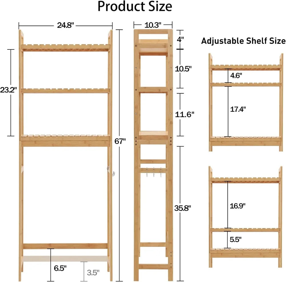Over Toilet Bamboo Storage Shelf 3 Tier Freestanding Bathroom Organizer
