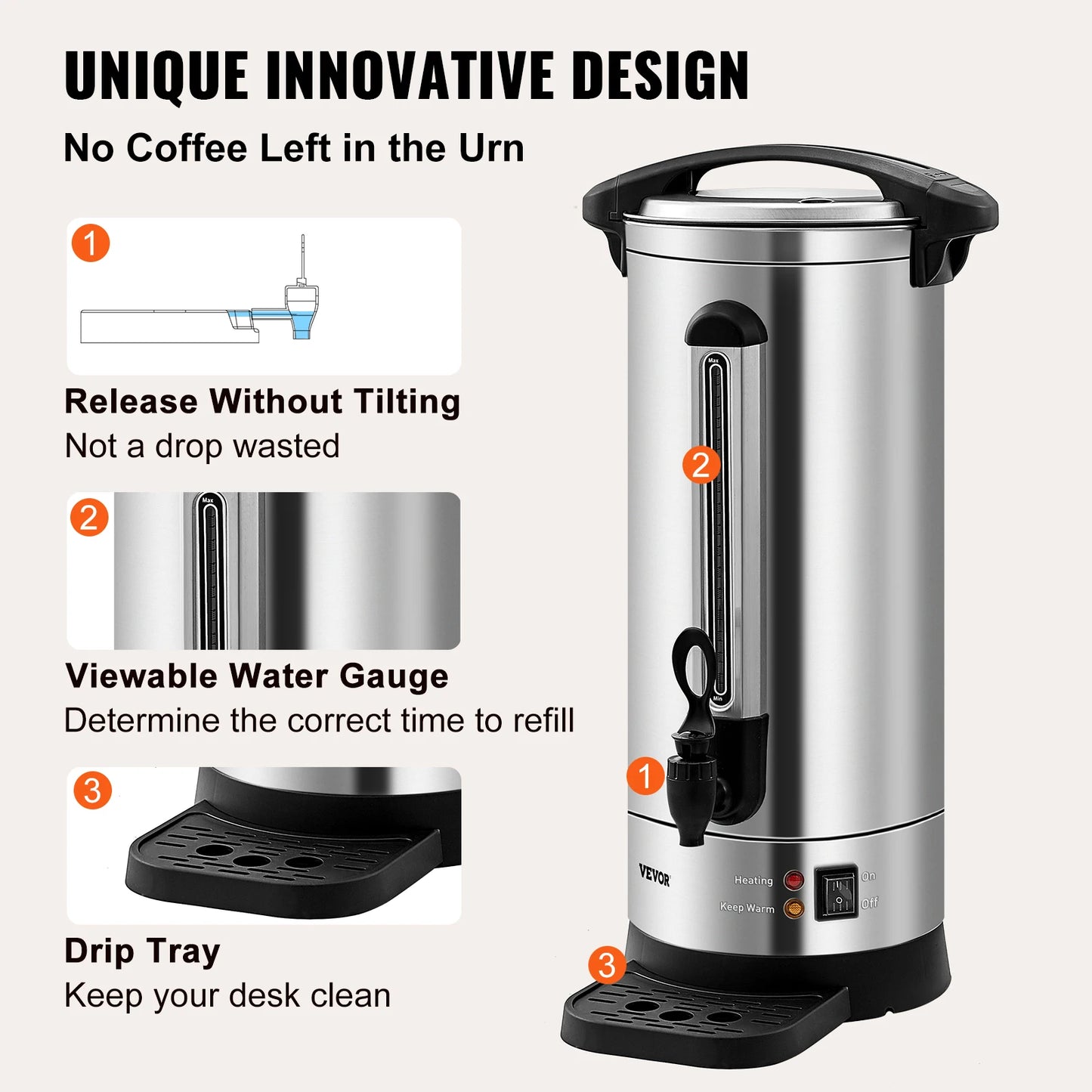 SucceBuy 110 Cups Stainless Steel Coffee Thermos Urn Commercial Hot Water Dispenser for Camping Fast Brewing Easy Cleaning