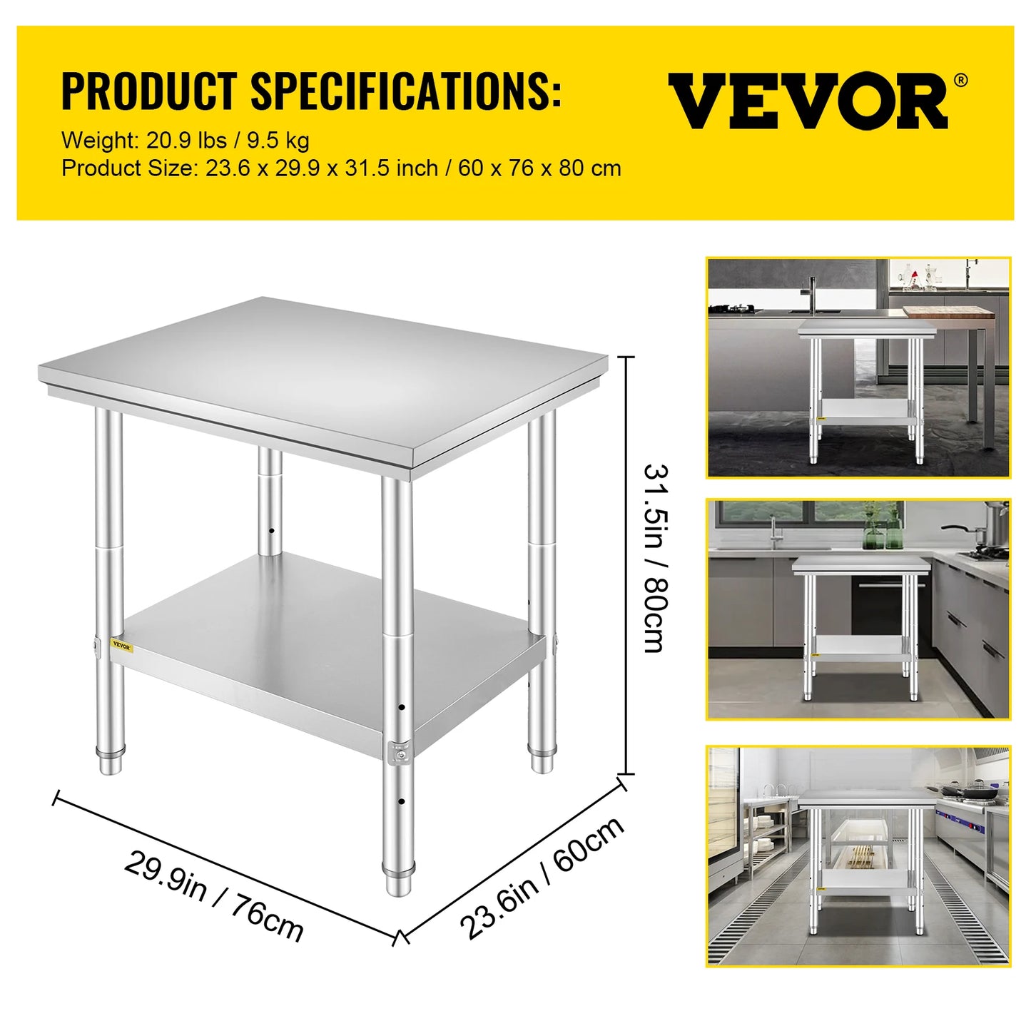 Commercial Kitchen Work Bench With Undershelf Stainless Steel Table