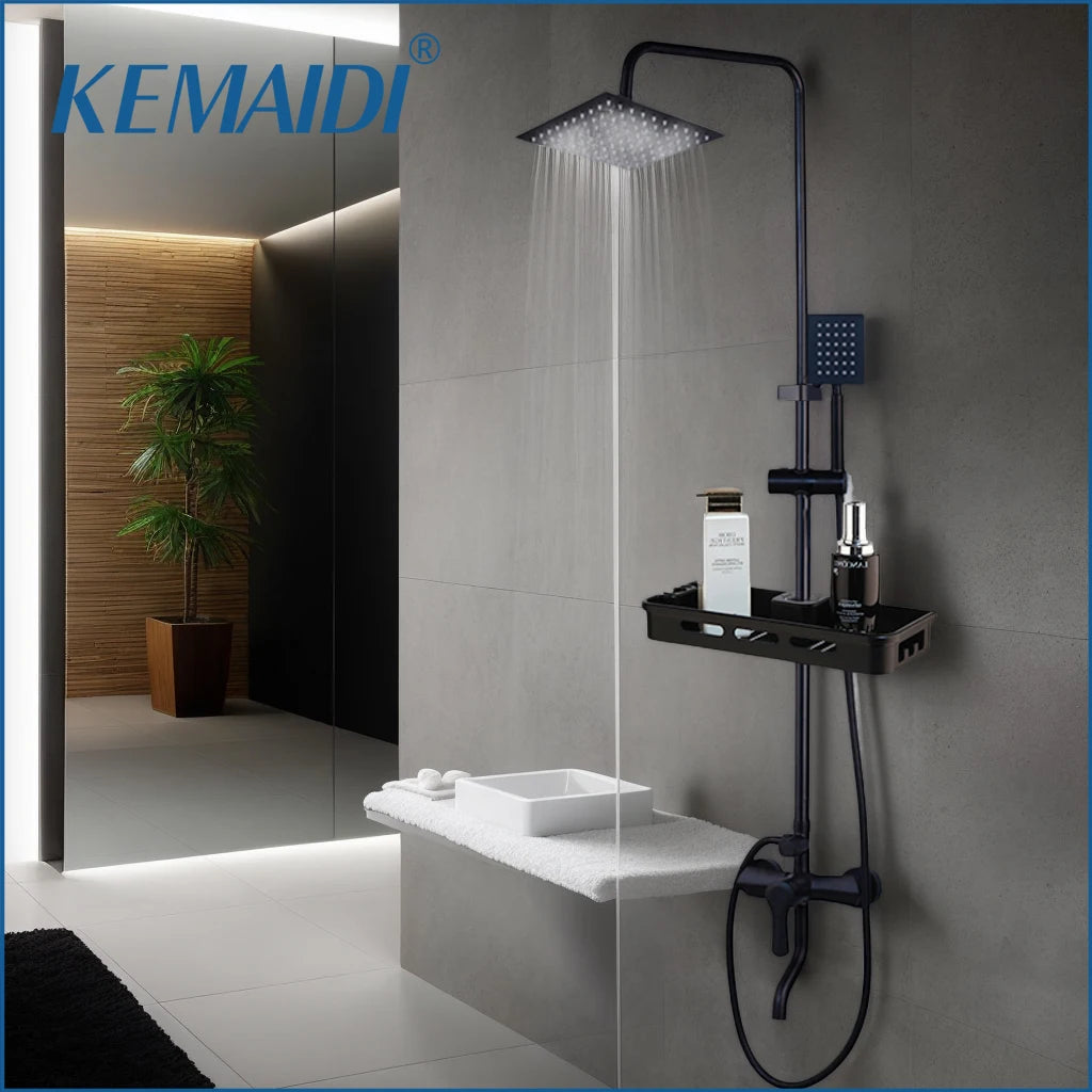 KEMAIDI Rainfall Shower Bathtub Faucet Set With Mixer And Shelf