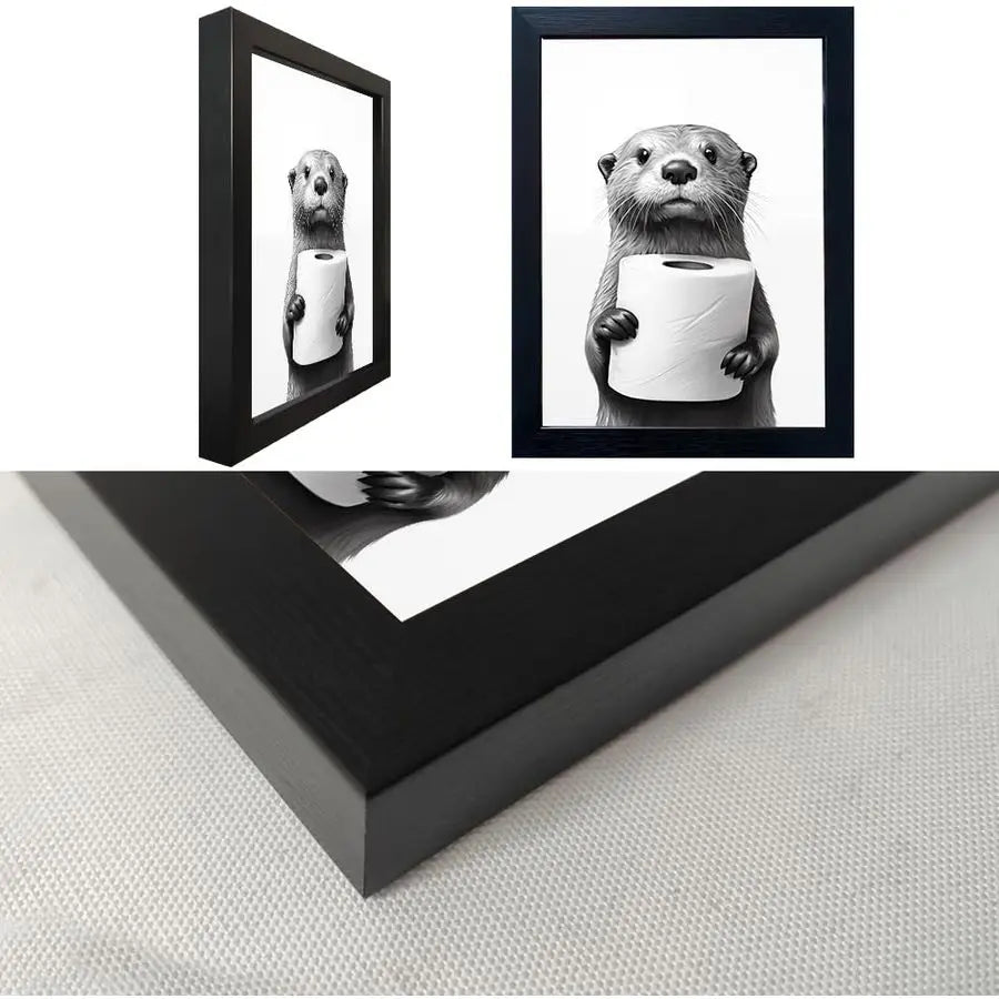 Funny Toilet Paper Raccoon Wall Art, Framed Bathroom Decor