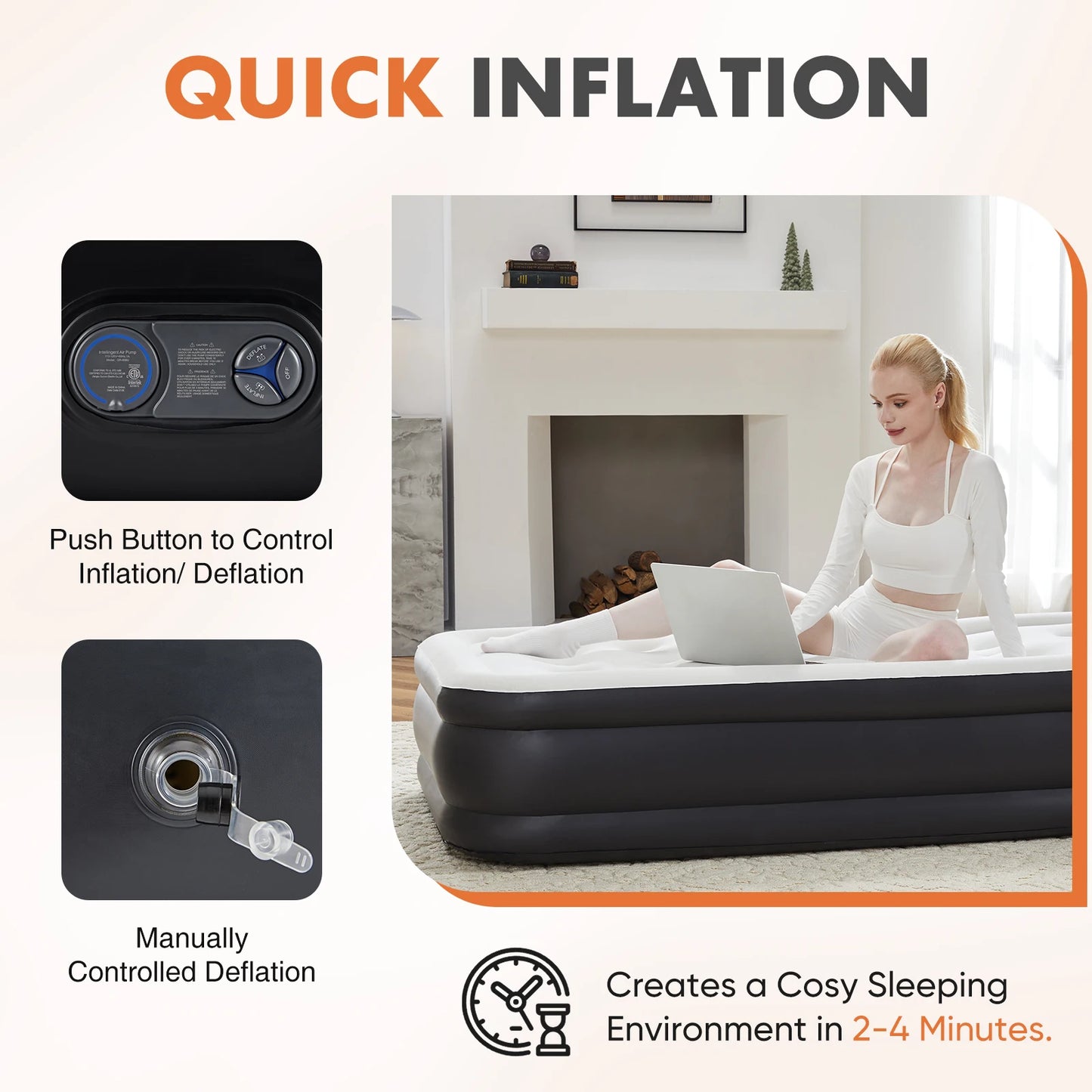 MCQ Air Mattress With Built In Pump Non Slip Bed 660 Lb Capacity
