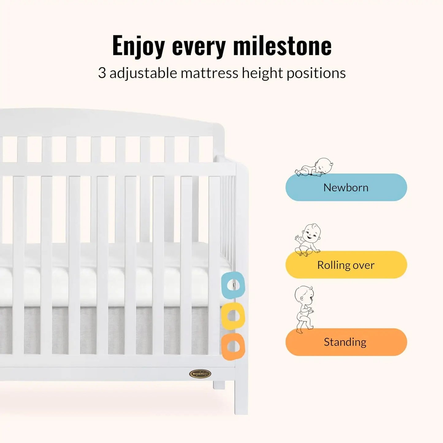 5-In-1 Convertible Baby Crib Converts To Toddler Bed Daybed