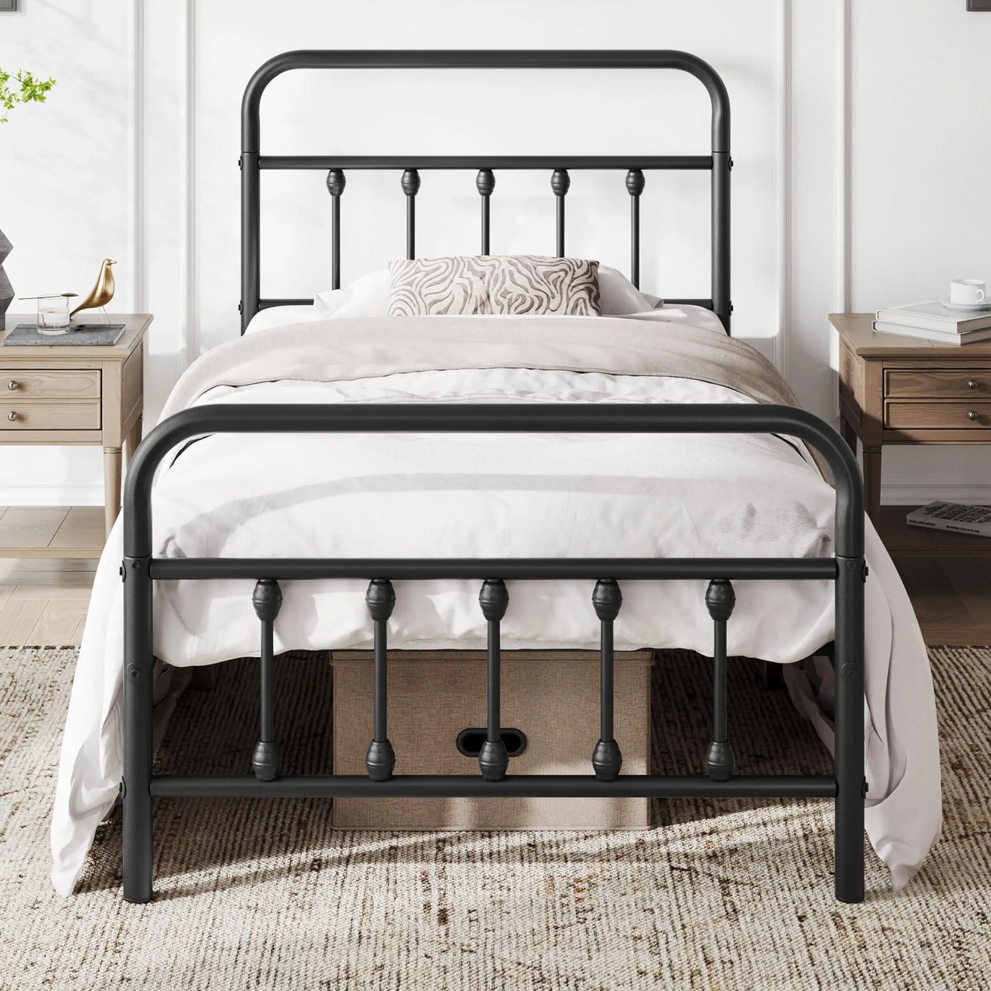 Classic Metal Platform Bed Frame Mattress Foundation with Victorian Style Iron-Art Headboard/Footboard/Under Bed Customized