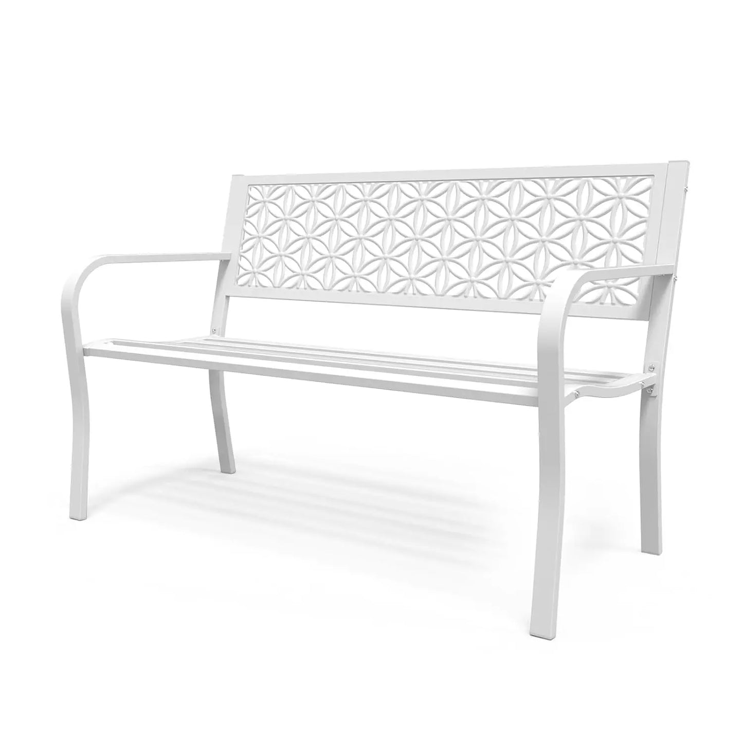 50" Metal Garden Bench Floral Back, Outdoor Porch Yard Patio Park Entryway, 800lb Capacity, Customized