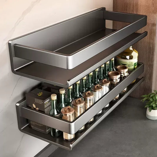 Multifunctional Item Shelf Hooks Metal Wall-Mounted Spice Rack Condiment Storage Organizer Rack Organizer Kitchen Accessories