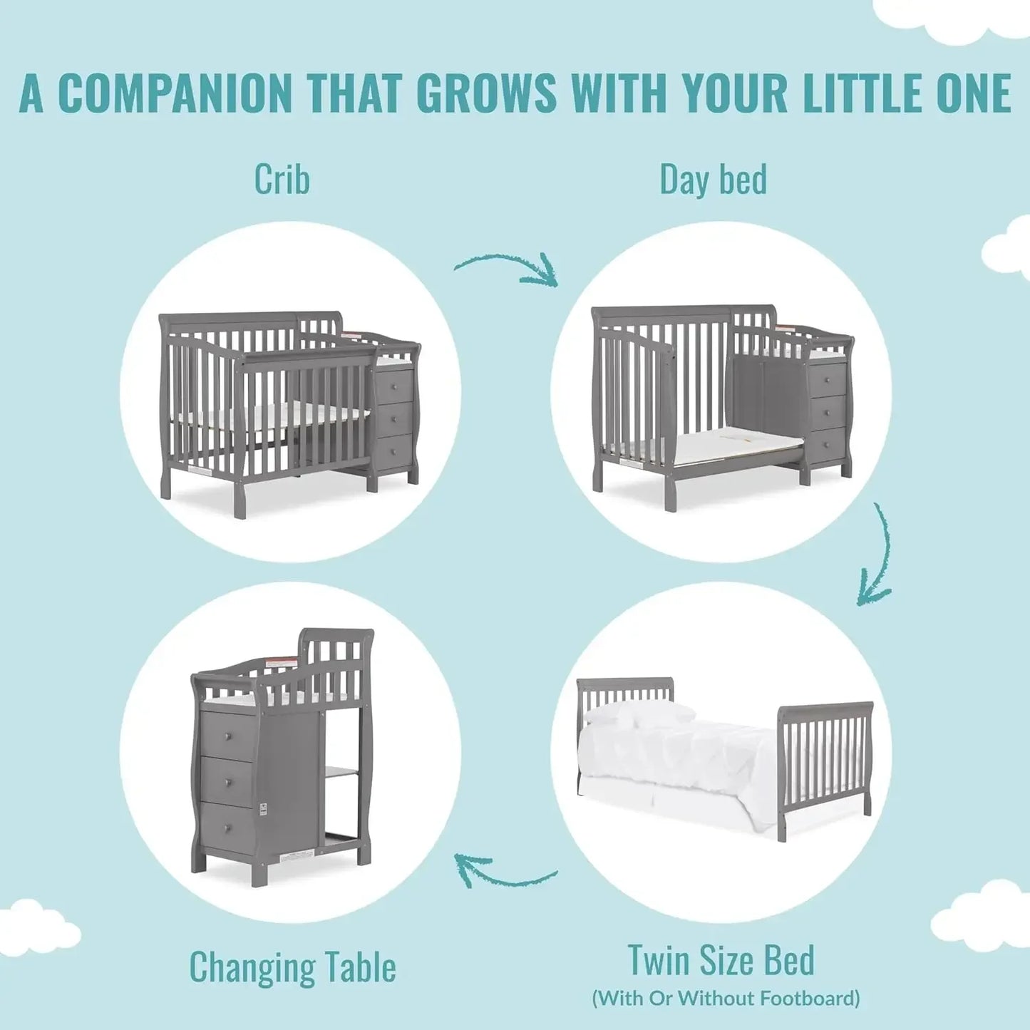 Jayden 4 In 1 Mini Convertible Baby Crib And Changer