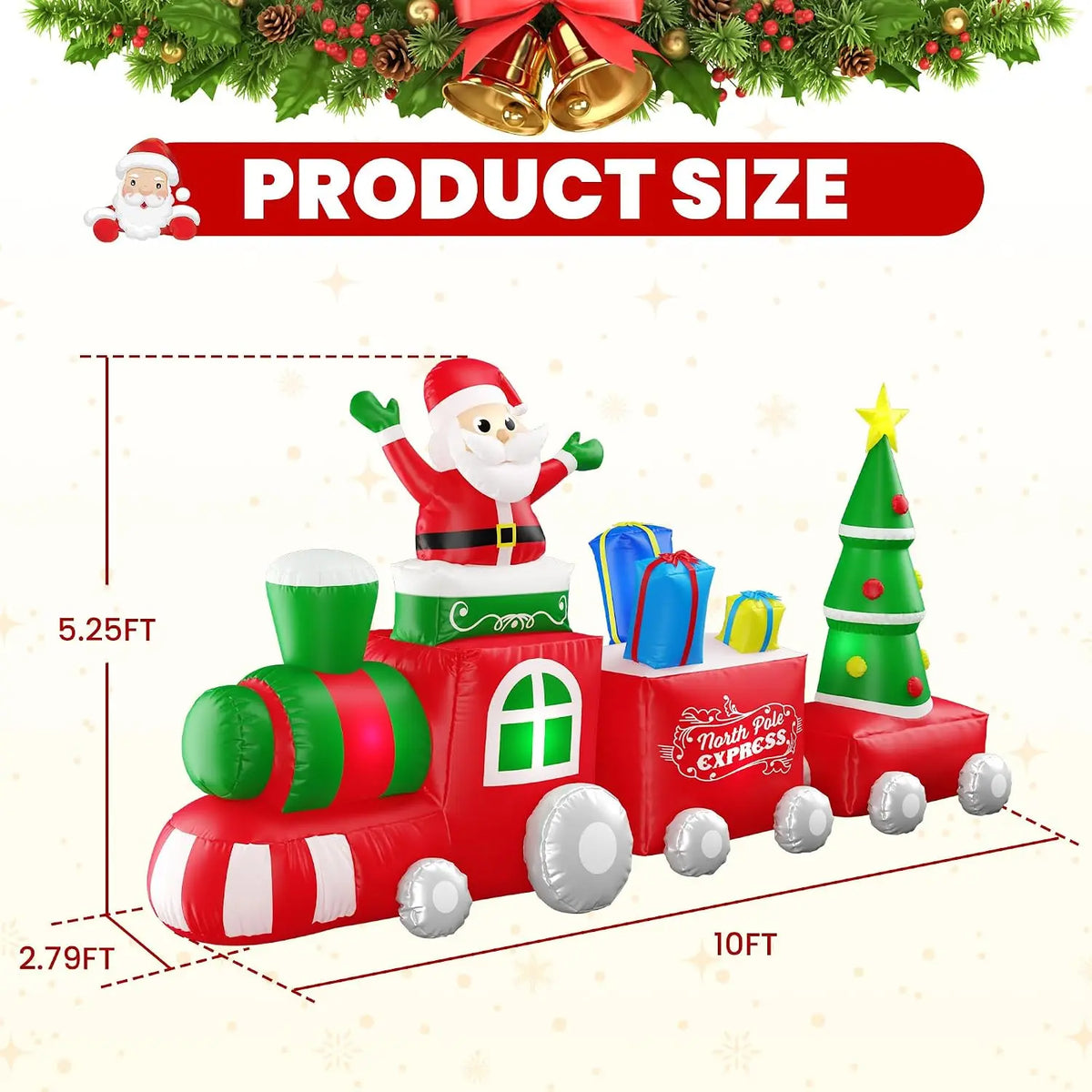 Giant Christmas Inflatable Santa Train With Lights And Holiday Characters