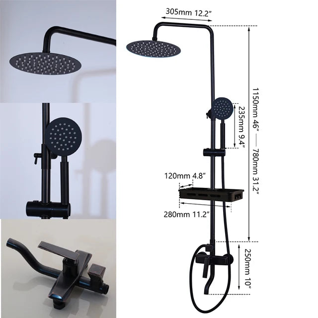 KEMAIDI Rainfall Shower Bathtub Faucet Set With Mixer And Shelf
