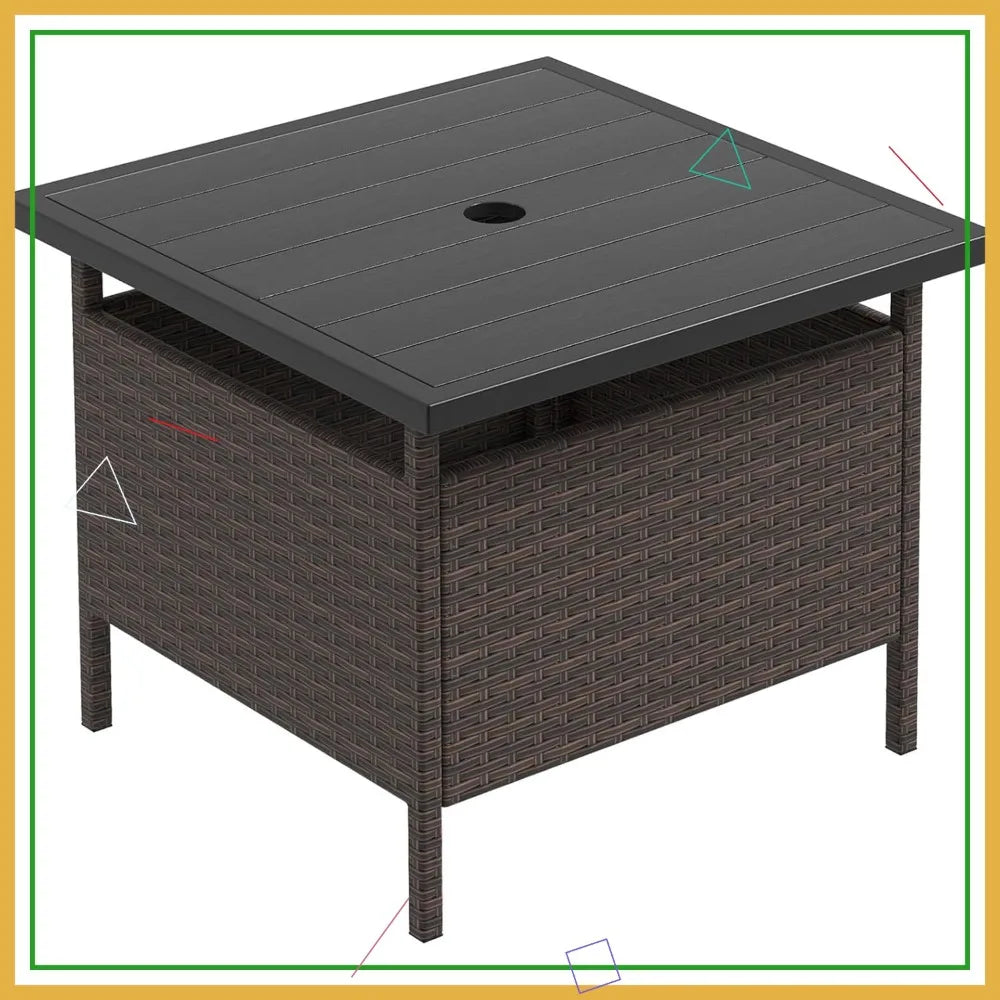 Outdoor Rattan Umbrella Side Table HDPE Top With Metal Frame