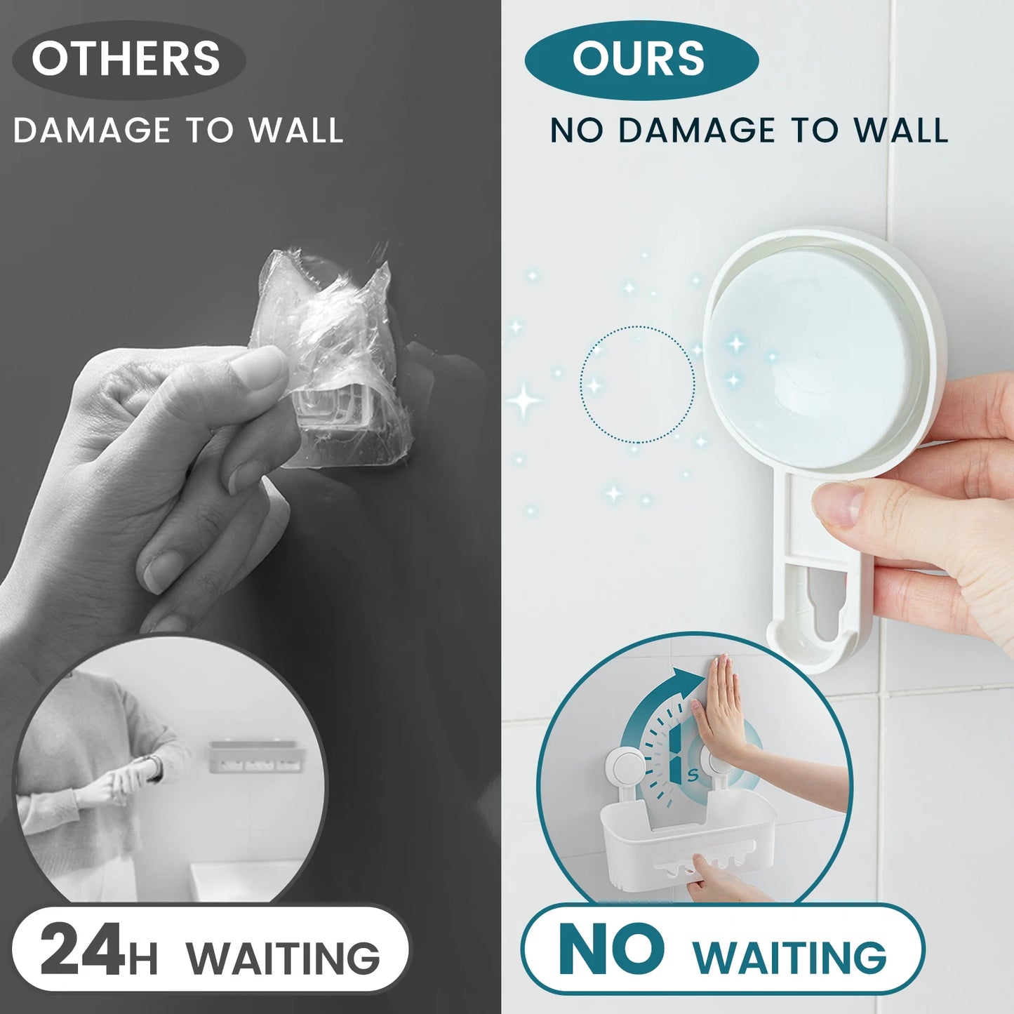 TAILI Shower Shelf Suction Cup No-drill Bathroom Corner Shelf Storage Basket for Shampoo Makeup Organizer Bathroom Accessories
