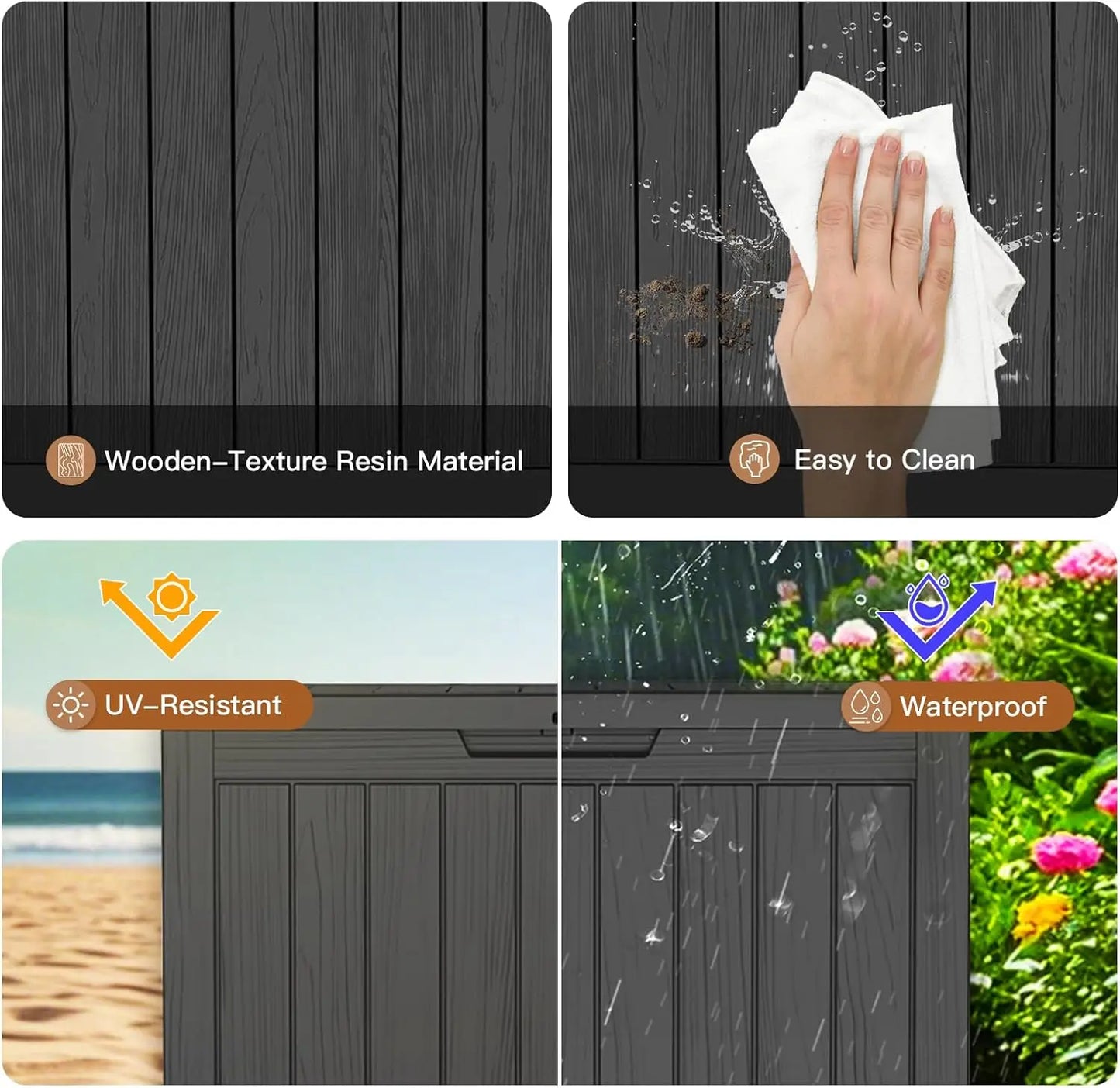 Outdoor Deck Storage Box Waterproof UV Resistant Lockable Lid