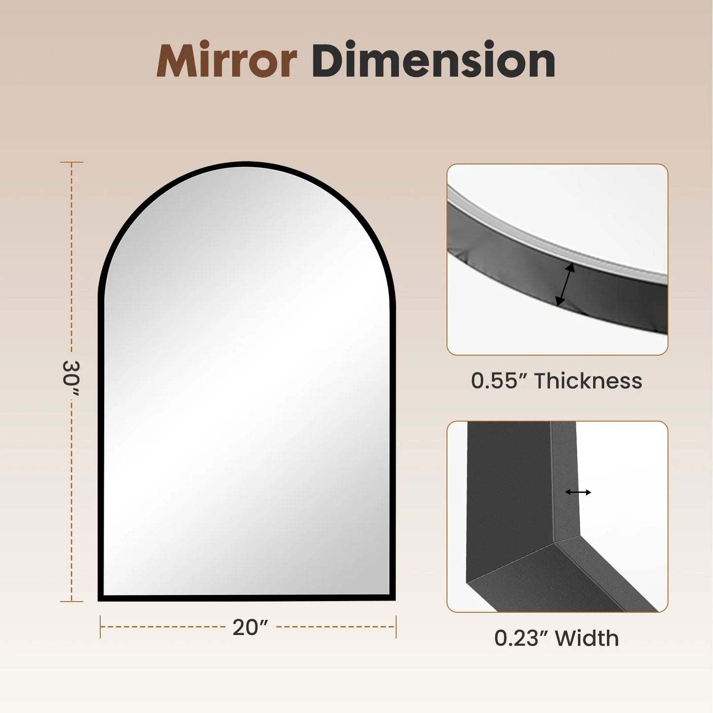 JHK Arched Metal Framed Bathroom Mirror For Wall Decor