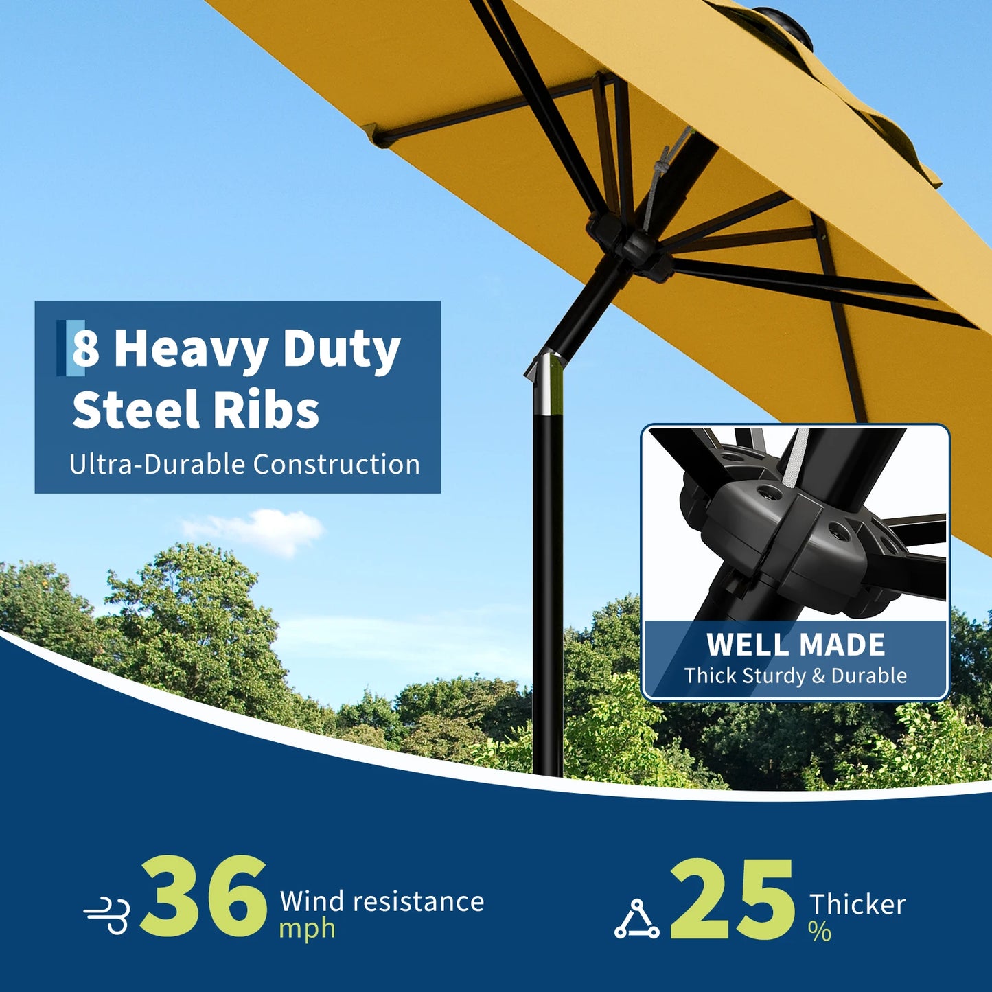 HiMISS Patio Market Umbrella With UPF 50 UV Protection