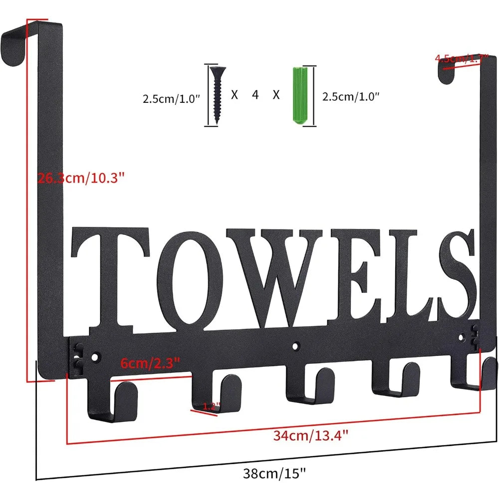NBVCX Over Door Towel Hooks 5 Hook Metal Door Mount