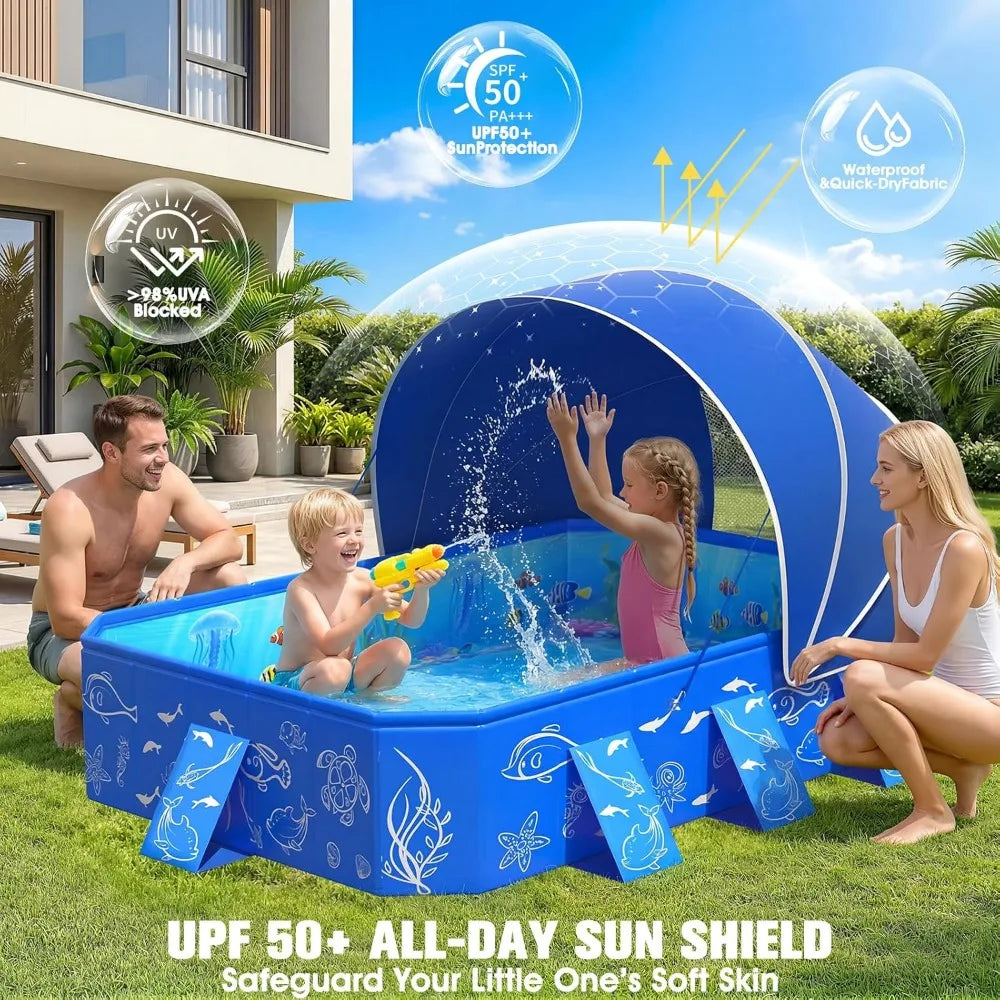 Foldable Kiddie Pool With Canopy For Toddlers Non Inflatable Shade Pool