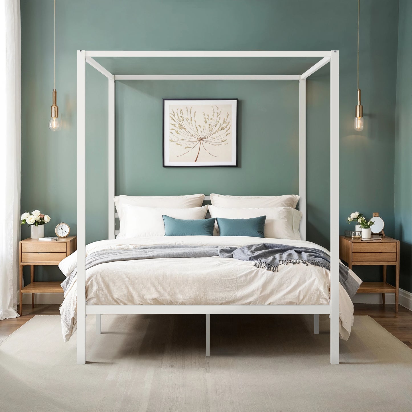 HOOMICH Canopy Bed Frame With Enhanced 3-Metal Crossbars