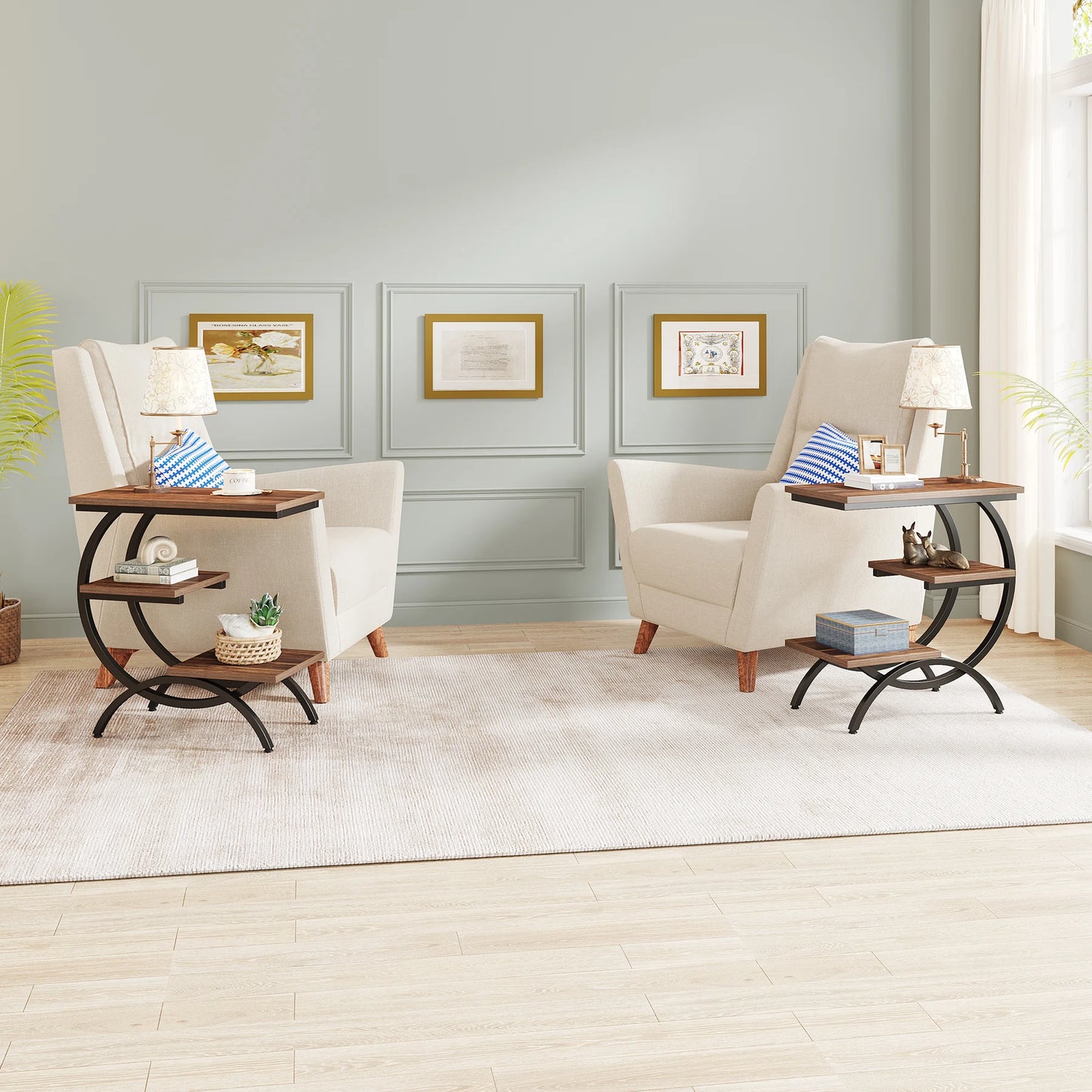 Tribesigns C Shaped End Table With Storage Shelves Modern