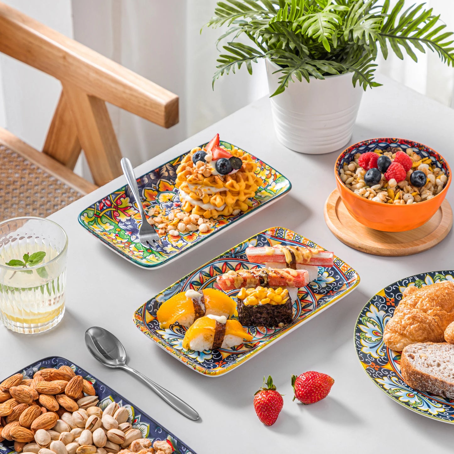Malacasa Rectangular Porcelain Serving Plates Set for Beef and Pasta