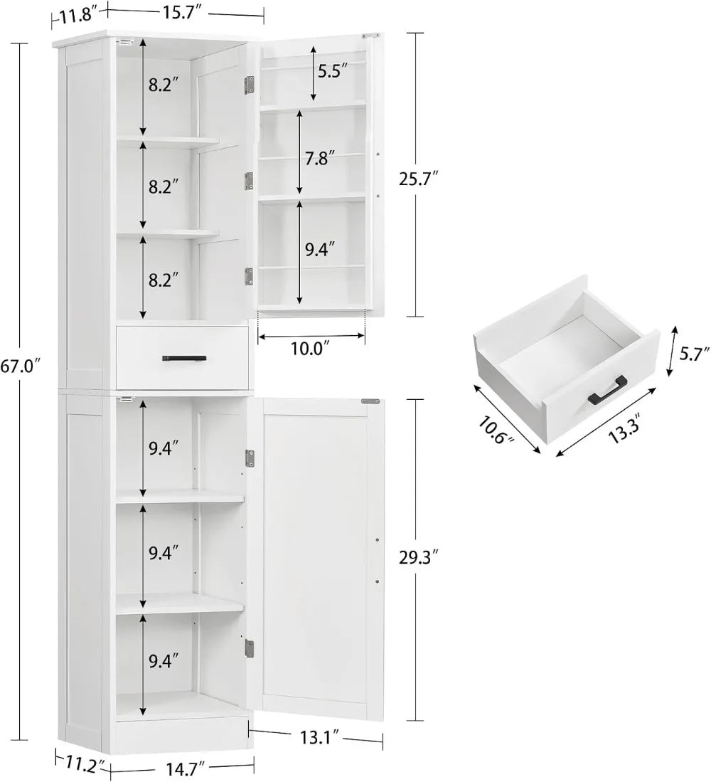Tall Narrow Storage Cabinet With 3 Doors And Drawer