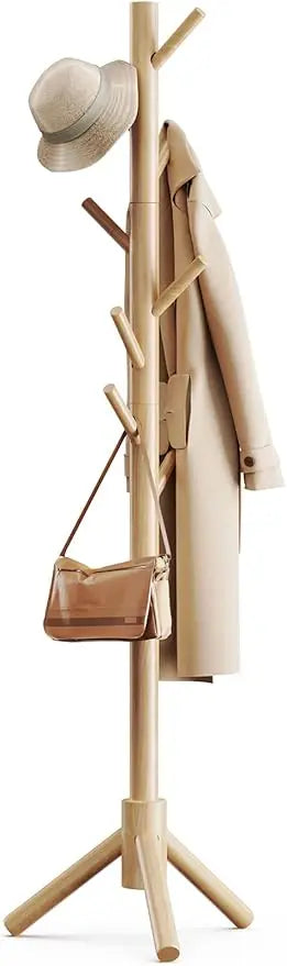 XIUWO Height Adjustable Wooden Coat Tree With 8 Hooks