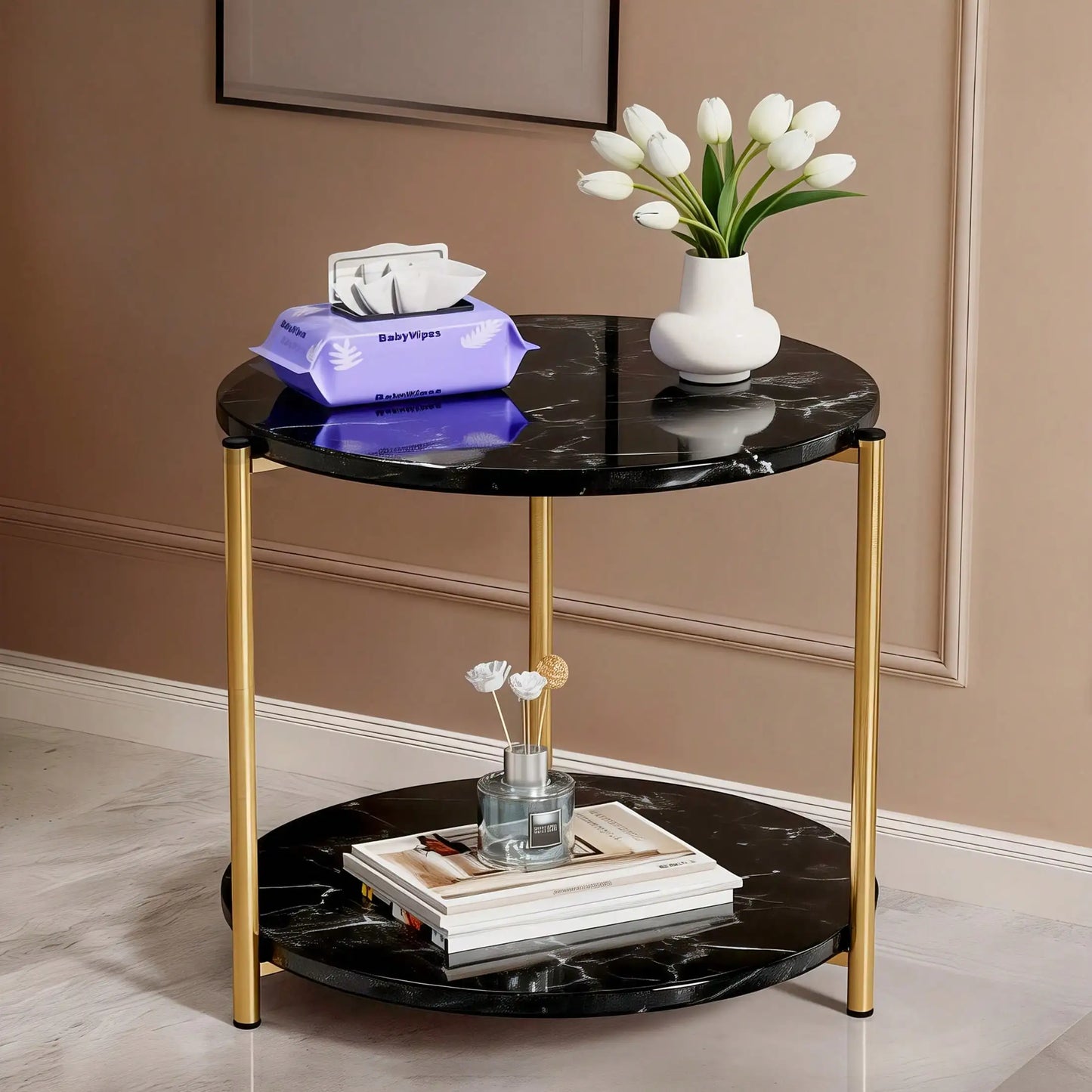 Double Tier Round Side Table For Indoor Or Outdoor Use