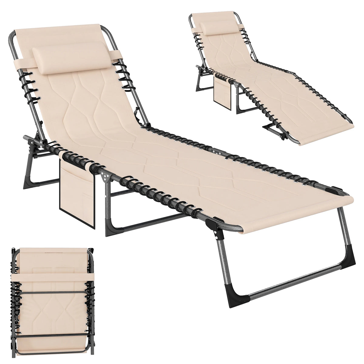 Outsunny Adjustable Folding Reclining Chaise Lounge Chair With Pocket
