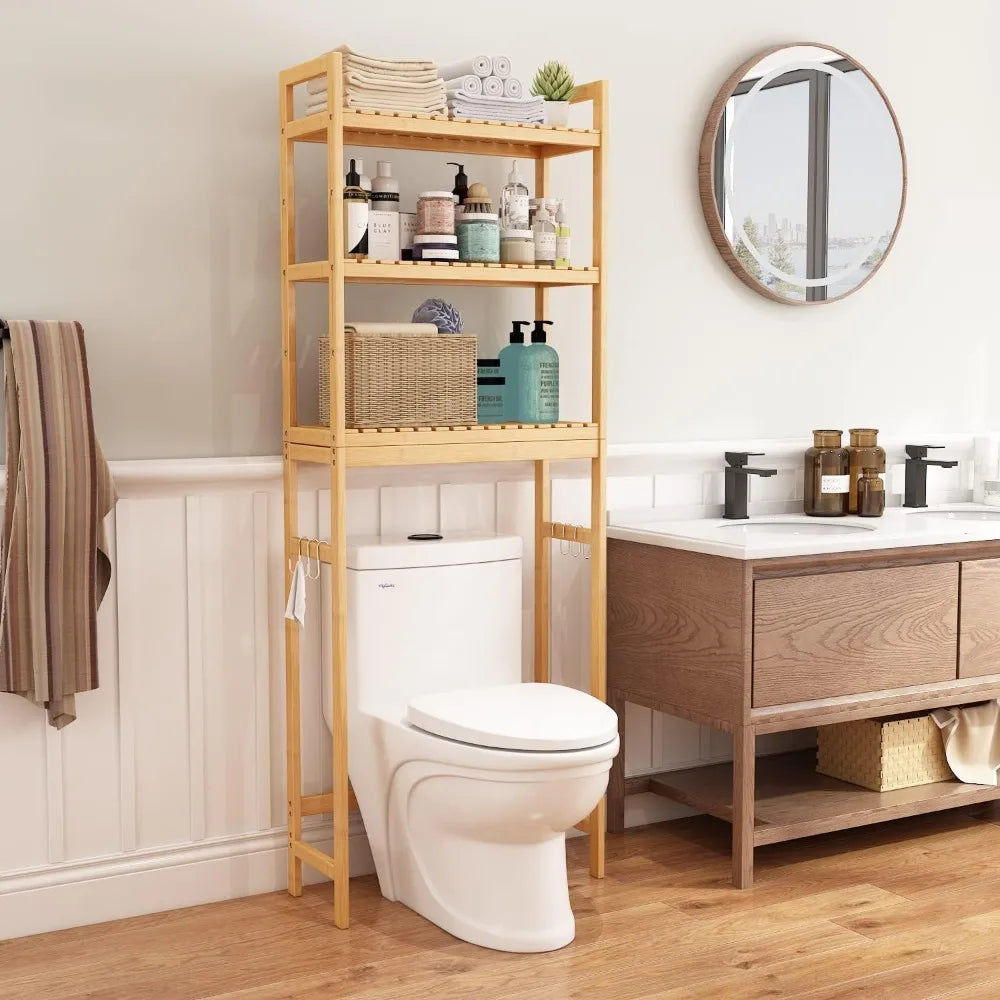 Over Toilet Bamboo Storage Shelf 3 Tier Freestanding Bathroom Organizer